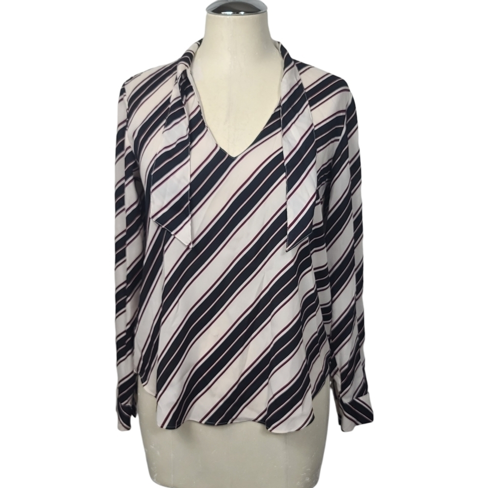 Ann Taylor V Neck Striped Long Sleeve Blouse XSP